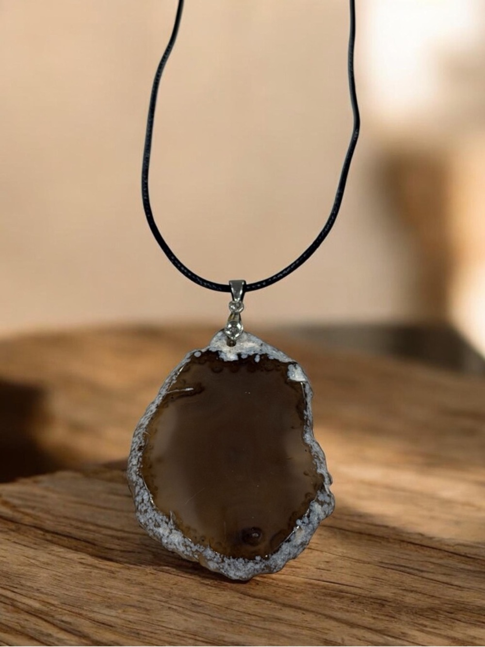Natural Brown Agate Slice Pendant Necklace